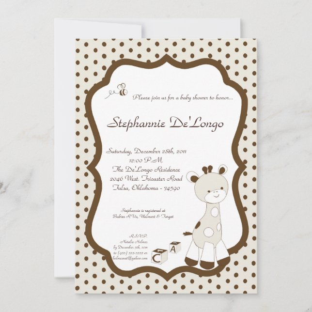 Invitación a Baby Shower de Snicker Doodle Giraffe (Anverso)