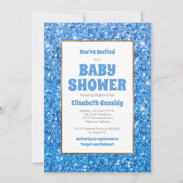 Invitación a Baby Shower de Sparkle Blue Purpurina (Anverso)