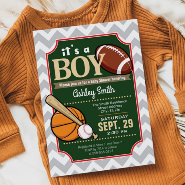 Invitación a Baby Shower de Sports Boy (Subido por el creador)