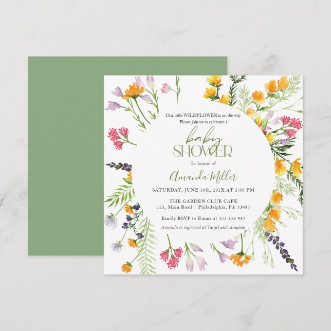 Invitación a Baby Shower de Spring Bloom Wildflowe (Anverso / Reverso)