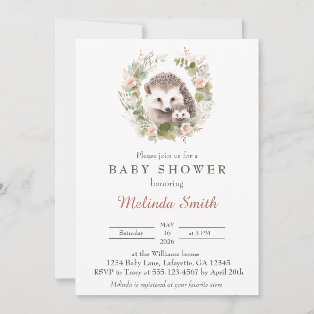 Invitación a Baby Shower de Spring Hedgehog (Anverso)