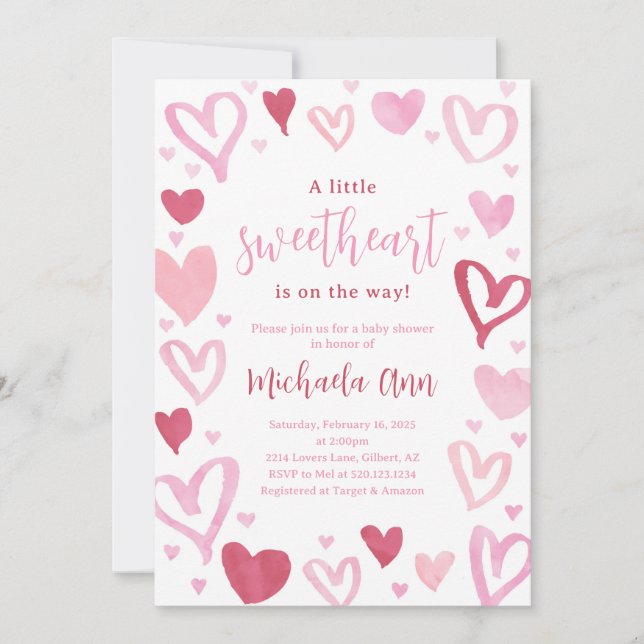 Invitación a Baby Shower de Squerido Valentines (Anverso)