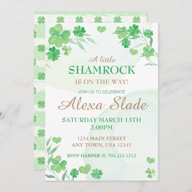 Invitación a Baby Shower de St. Patrick (Anverso / Reverso)