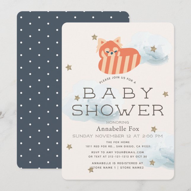 Invitación a Baby Shower de Stars & Clouds Red Pan (Anverso / Reverso)