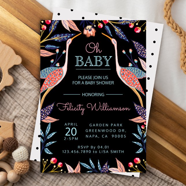 Invitación a Baby Shower de Stork Botánico de moda (Subido por el creador)