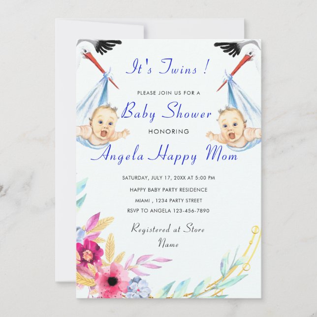 Invitación a Baby Shower de Stork divertida para n (Anverso)
