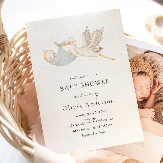 Invitación a Baby Shower de Stork Sage Green (Subido por el creador)