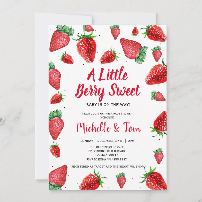 Invitación a Baby Shower de Strawberry | Berry Swe (Anverso)