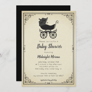Invitación a Baby Shower de Stroller Bat gótico