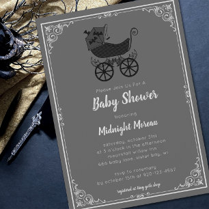 Invitación a Baby Shower de Stroller Bat gótico