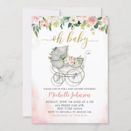 Invitación a Baby Shower de Stroller Floral Primav