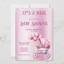 Invitación a Baby Shower de Stroller Rosa
