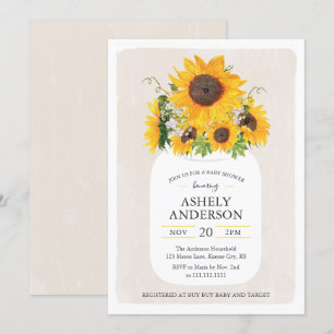 Invitación a Baby Shower de Sunflower Mason Jar