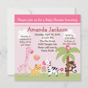Invitación a Baby Shower de Sunny Safari/Chica Ani