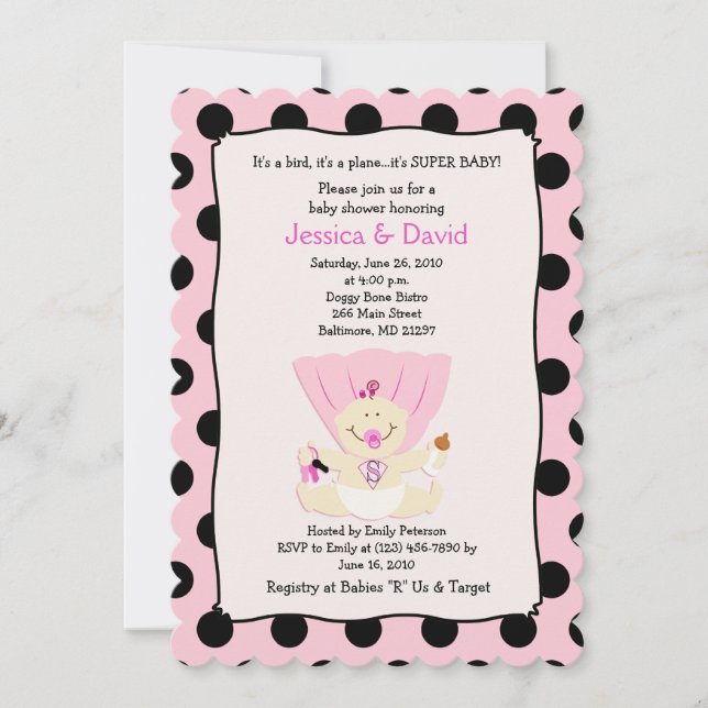 Invitación a Baby Shower de Super Baby Girl (Anverso)