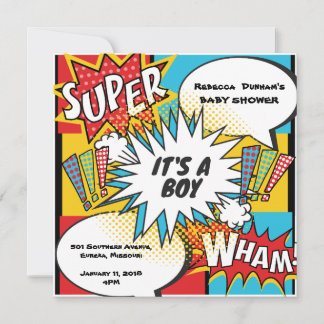 Invitación a Baby Shower de Superhéroe Comic