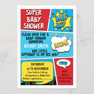 Invitación a Baby Shower de Superhéroe masculino