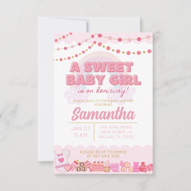 Invitación a Baby Shower de Sweet Baby Girl (Anverso)
