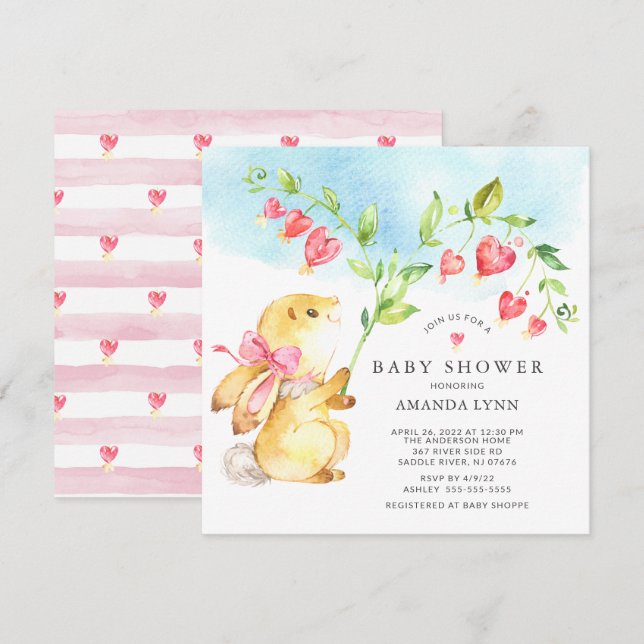 Invitación a Baby Shower de Sweet Baby Girl Bunny (Anverso / Reverso)