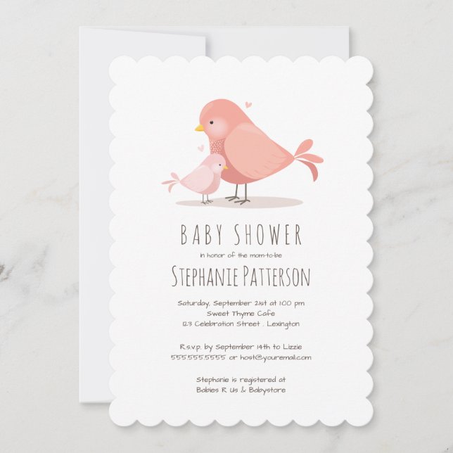 Invitación a Baby Shower de Sweet Birdie (Anverso)