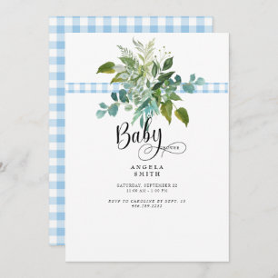 Invitación a Baby Shower de Sweet Blue Gingham Fol