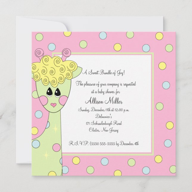 Invitación a Baby Shower de Sweet Giraffe (Anverso)