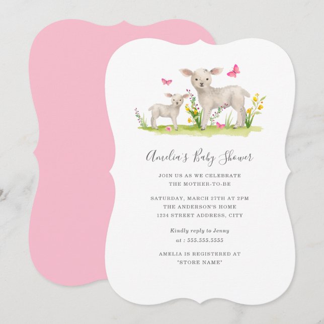 Invitación a Baby Shower de Sweet Mom Baby Sheep (Anverso / Reverso)