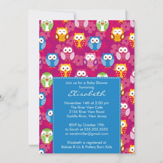 Invitación a Baby Shower de Sweet Owls Boy (Anverso)