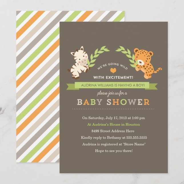 Invitación a Baby Shower de Sweet Safari (Anverso / Reverso)