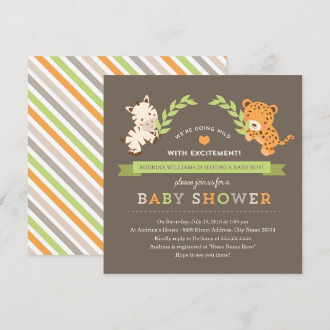 Invitación a Baby Shower de Sweet Safari (Anverso / Reverso)