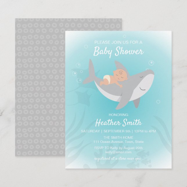 Invitación a Baby Shower de Sweet Shark (Anverso / Reverso)