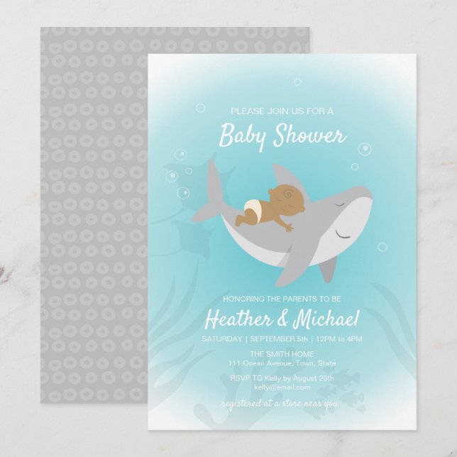 Invitación a Baby Shower de Sweet Shark (Anverso / Reverso)