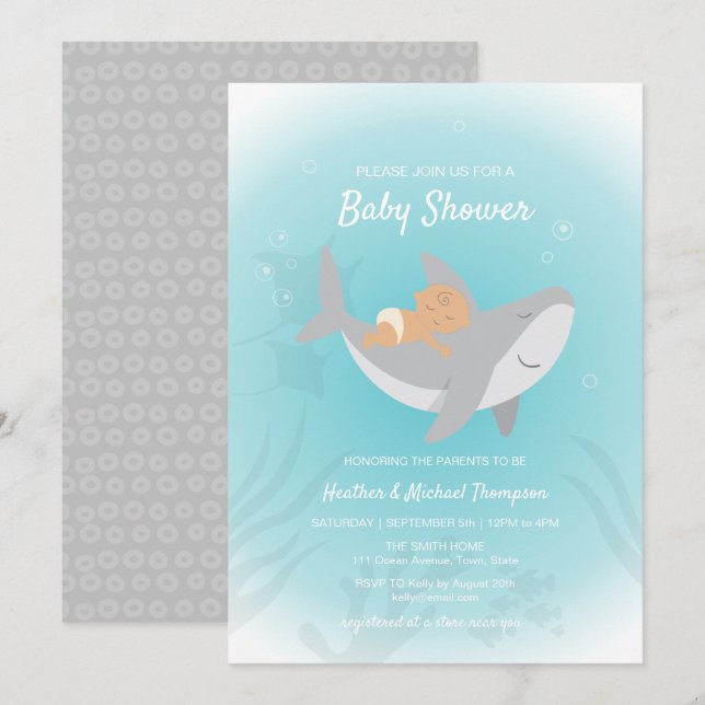 Invitación a Baby Shower de Sweet Shark (Anverso / Reverso)