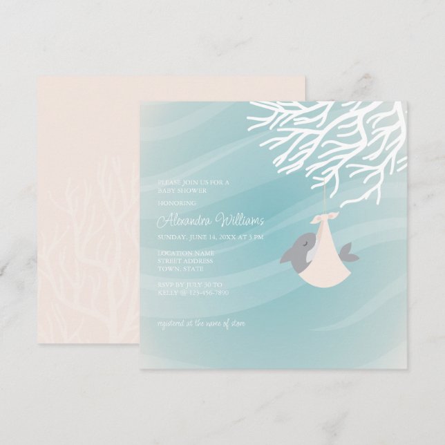 Invitación a Baby Shower de Sweet Shark (Anverso / Reverso)