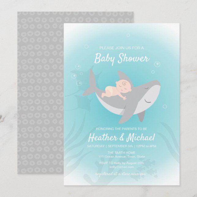 Invitación a Baby Shower de Sweet Shark (Anverso / Reverso)