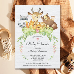 Invitación a Baby Shower de Sweet Woodland Animals