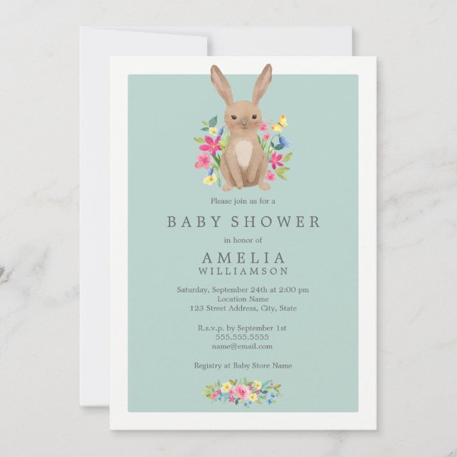 Invitación a Baby Shower de Sweet Woodland Bunny (Anverso)