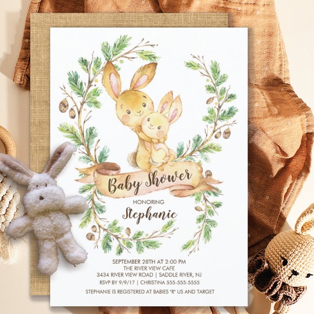 Invitación a Baby Shower de Sweet Woodland Bunny (Subido por el creador)