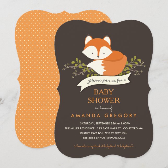 Invitación a Baby Shower de Sweet Woodland Fox (Anverso / Reverso)