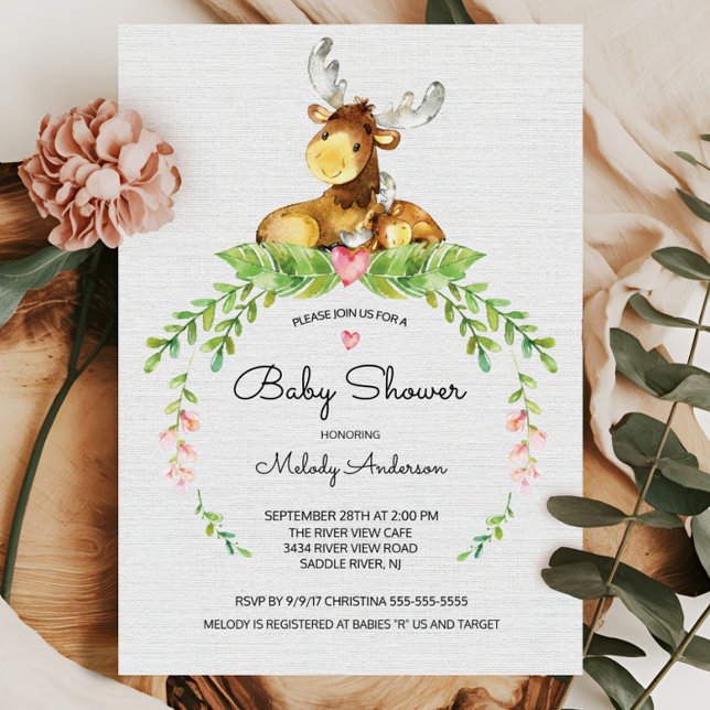 Invitación a Baby Shower de Sweet Woodland Moose (Subido por el creador)
