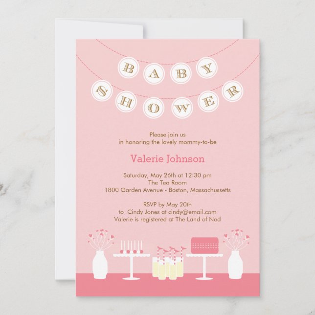 Invitación a Baby Shower de tabla dulce - rosa (Anverso)