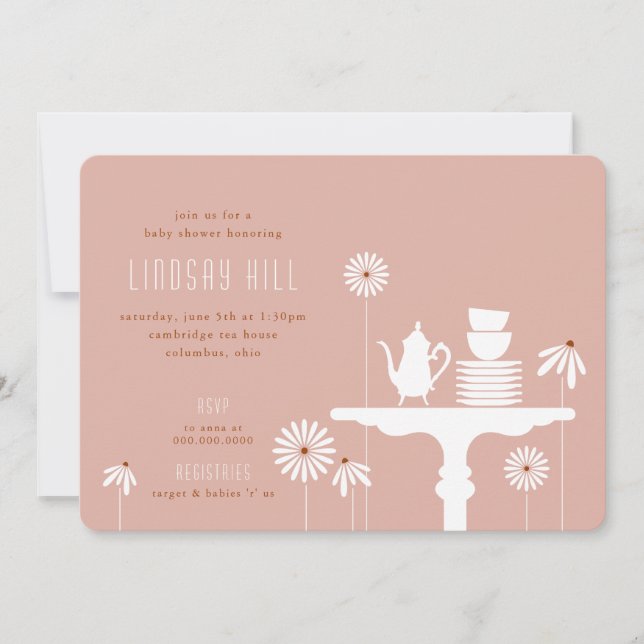 Invitación a Baby Shower de tabletop Tea Floral (Anverso)