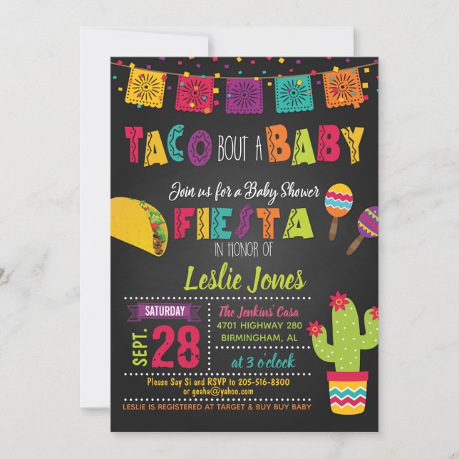 Invitación a Baby Shower de Taco Bout a Baby Fiest (Anverso)