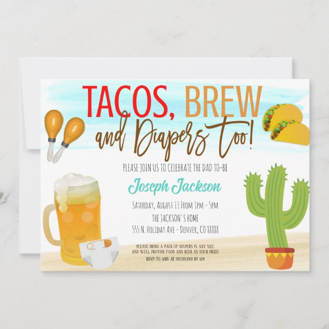 Invitación a Baby Shower de Tacos y Cervezas (Anverso)