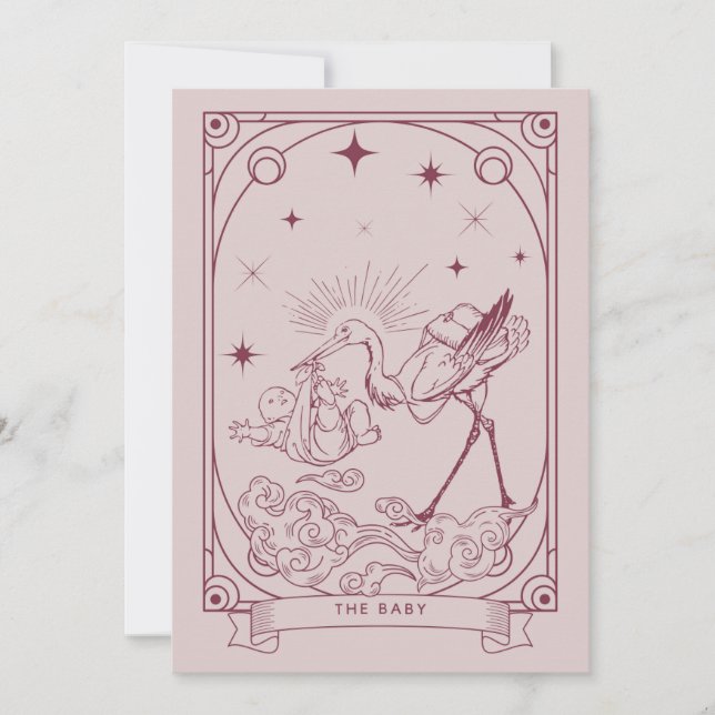 Invitación a Baby Shower de Tarot Rosa (Anverso)