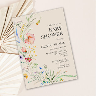 Invitación a Baby Shower de Taupe Boho Wildflowers