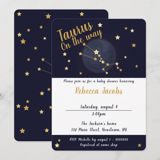 Invitación a Baby Shower de Taurus zodiac (Anverso / Reverso)