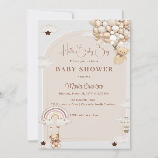 Invitación a Baby Shower de Teddy Balloon (Anverso)
