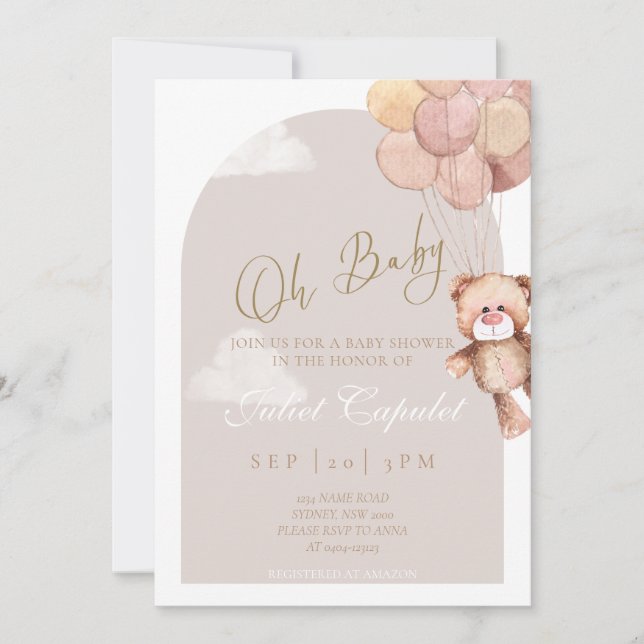 Invitación a Baby Shower de Teddy Bear (Anverso)