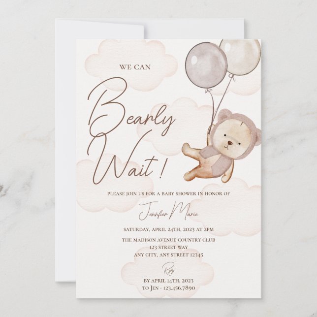 Invitación a Baby Shower de Teddy Bear (Anverso)